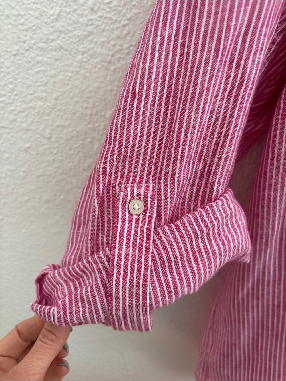 Lauren Ralph Lauren Black Label Linen Striped Button Tie Shirt Roll Tab Sleeves - Picture 7 of 13